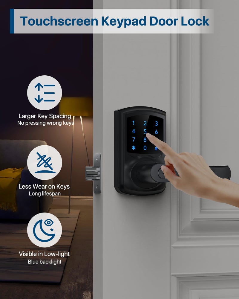 HIDALIFE Keyless Entry Door Lock  Keypad Door Lock with Handle  Electronic Door Lock  Touchscreen  Auto-Locking  Anti-peep Password  Easy to Install for Front Door  Home  Office  Matte Black 2 Pack - Image 3